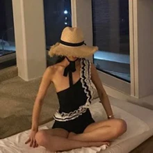 Пляжные женские костюмы для ванной цельная одежда для плавания женский купальник бикини Xl Наклонный чистый цвет черный