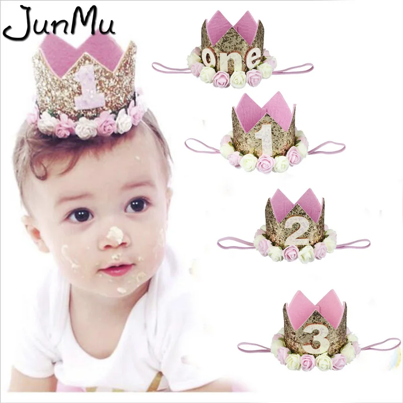 

Happy First Birthday Party Hats Decor Cap One Birthday Hat Princess Crown 1st 2nd 3rd Year Old Number Baby Kids Hair Accessory