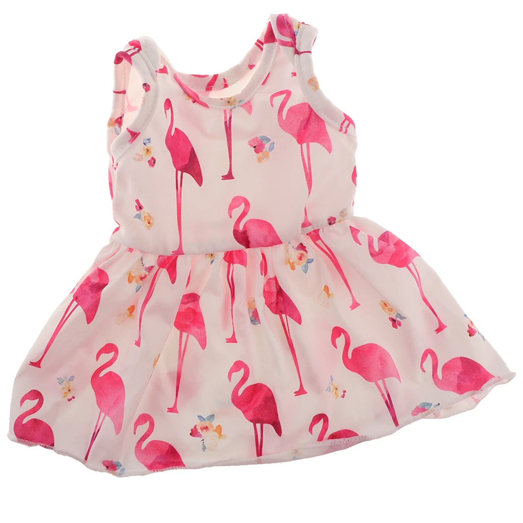 18inch Fashion Doll Summer Outfits Sleeveless Casual Dress Underwear For American Doll Doll Dress-up Accessory Flamingo Pattern
