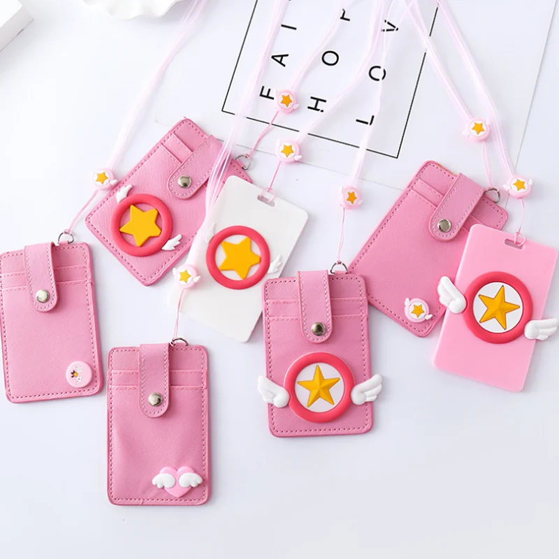 1 шт. Kawaii Cardcaptor Sakura Star Wings Сердце ПУ держатель для кредитных карт канцелярские ПУ Чехлы для карт с веревкой поставки