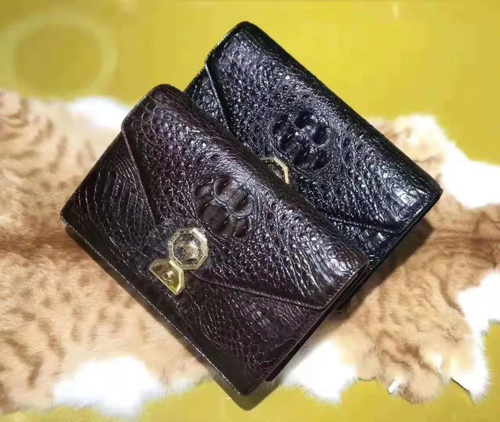 

Top quality genuine real crocodile head skin big size men clutch bag bank credit card money cash coin holder and case fast ship