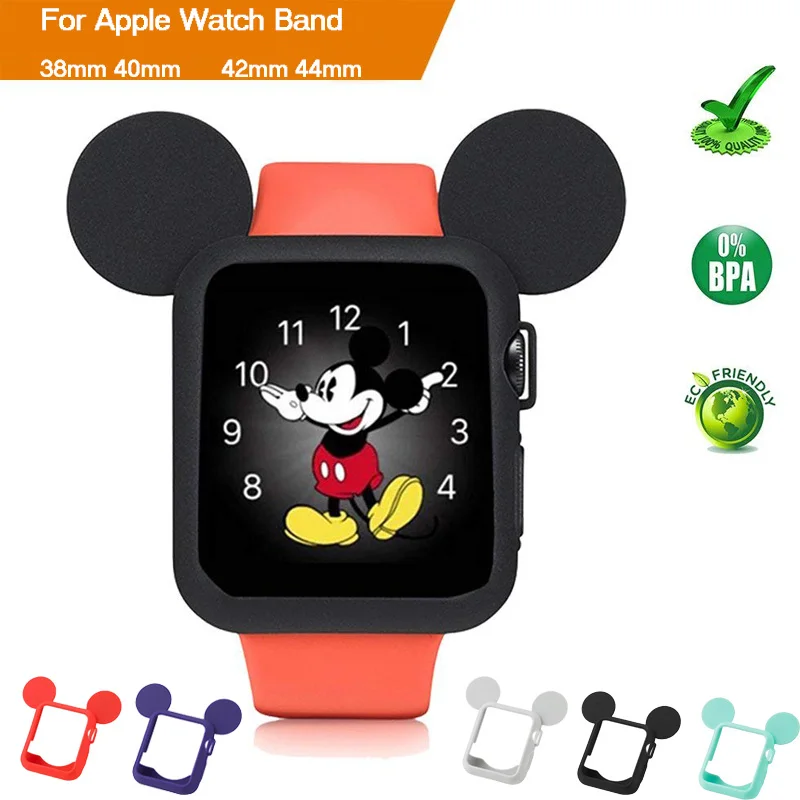 

Cartoon Mickey Silicone Protective Case For apple watch 4 42/38mm Compatible with iWatch series 3 2 1 44/40mm women/men watches