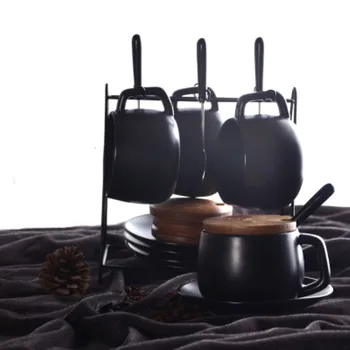 

Black scrub coffee cup with lid and spoon European afternoon tea set with Coffee Cup & Saucer Sets Home office ceramic cup