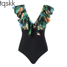 Tqskk Falbala цельный купальный костюм с бандажом Женский купальник с принтом купальный костюм Монокини