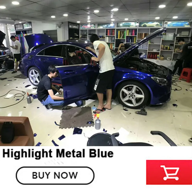 

High end series Deep blue Gloss metallic vinyl Metal paint wrapping film solvent based low initial tack adhesive