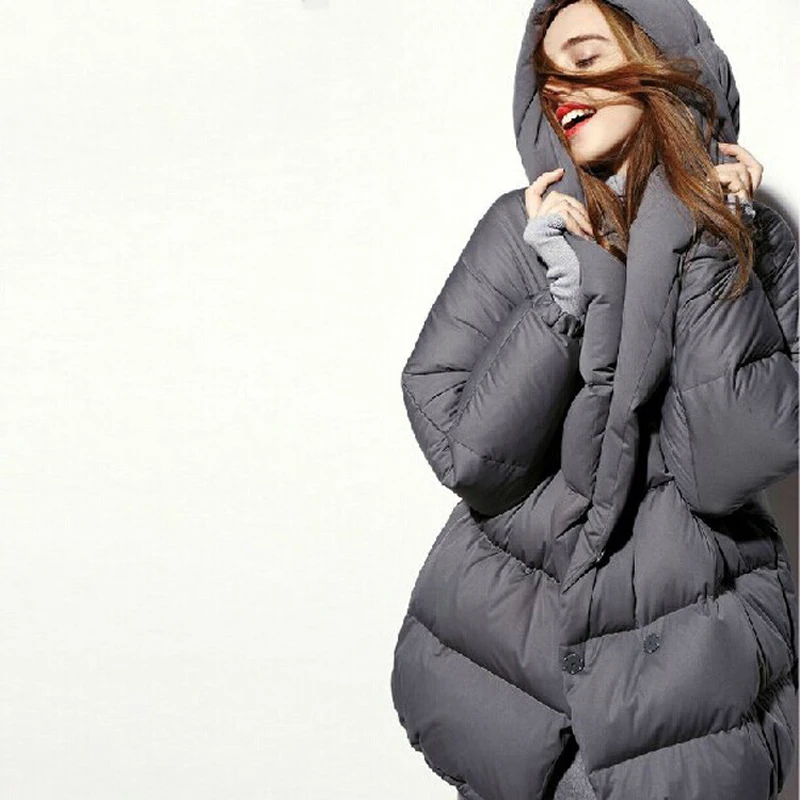 Зимняя куртка для женщин, модные белые куртки-пуховики на утином пуху, длинные рукава, свободный большой меховой воротник, с капюшоном, зимние пальто, женские парки, Goode