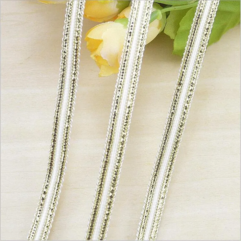 

10 meters Width 9mm white and golden Lace Ribbon for Dress Decoration Clothing Accessories DIY Garment Crafts
