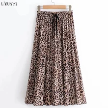LXUNYI Осенняя Женская леопардовая юбка с резинкой в талии сексуальный леопардовый принт миди длинные плиссированные юбки для дам уличная