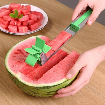 

New Kitchen windmill Watermelon Slicer Cutter Tongs Corer Fruit Melon Stainless Steel Watermelon Cut Refreshing Watermelon Cubes