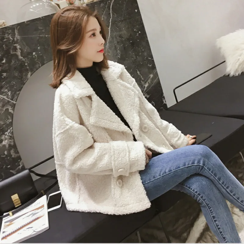 fashion cashmere coat female winter 2019 Korean tide lapel fur one plus velvet thick bomber jacket woman veste femme chaquetas 