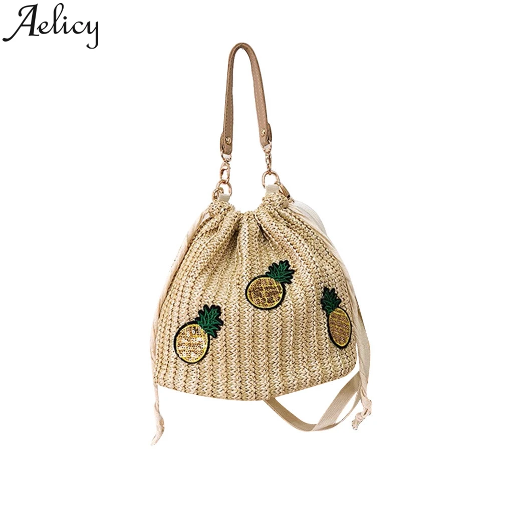 Aelicy новинка 2019 модная женская пляжная Соломенная Сумка ведро с рисунком ананаса