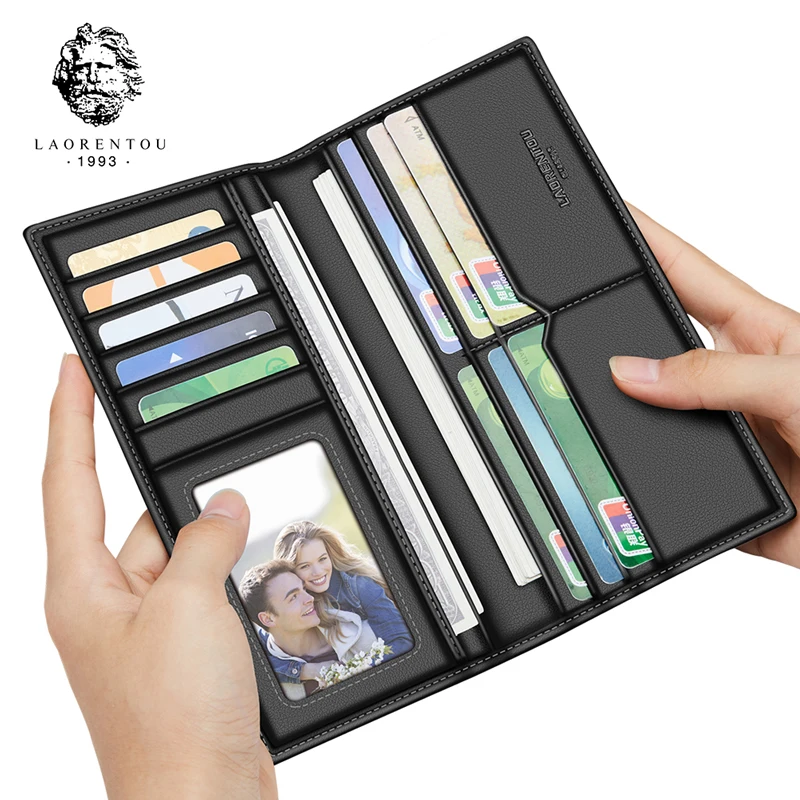Tanie Laorentou portfele kopertówki torebka z długim paskiem portfel męski miękka skóra z miejscem na kartę dla biznesu portfel męski skórzane kopertówki