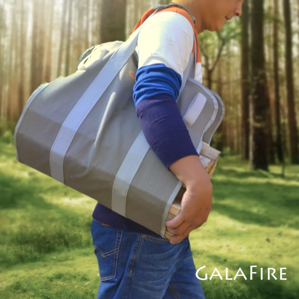 Supersized Firewood Carrier Log Tote Camping Outdoor Carry Bag Heavy 16oz Canvas Comfortable Padded Handles Foldable with Velcro (5)