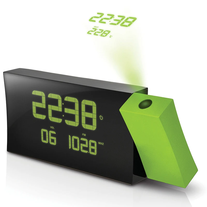 

LCD Projection radio Alarm Clock Display Weekday Temperature green backlight European Time Watch Digital Electronic LUMINOVA