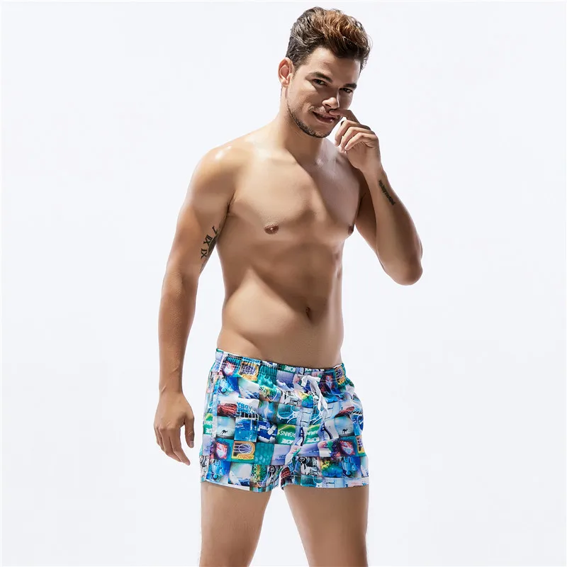 Популярные летние крутые мужские пляжные шорты, быстросохнущие пляжные шорты, дышащие мужские спортивные шорты с принтом, пляжные боксеры