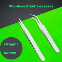 1PC Stainless Steel Industrial Anti-Acid Tweezers Straight Curved Forceps Watchmaker Repair Tools Nail Eyebrow Repairing Tweezer