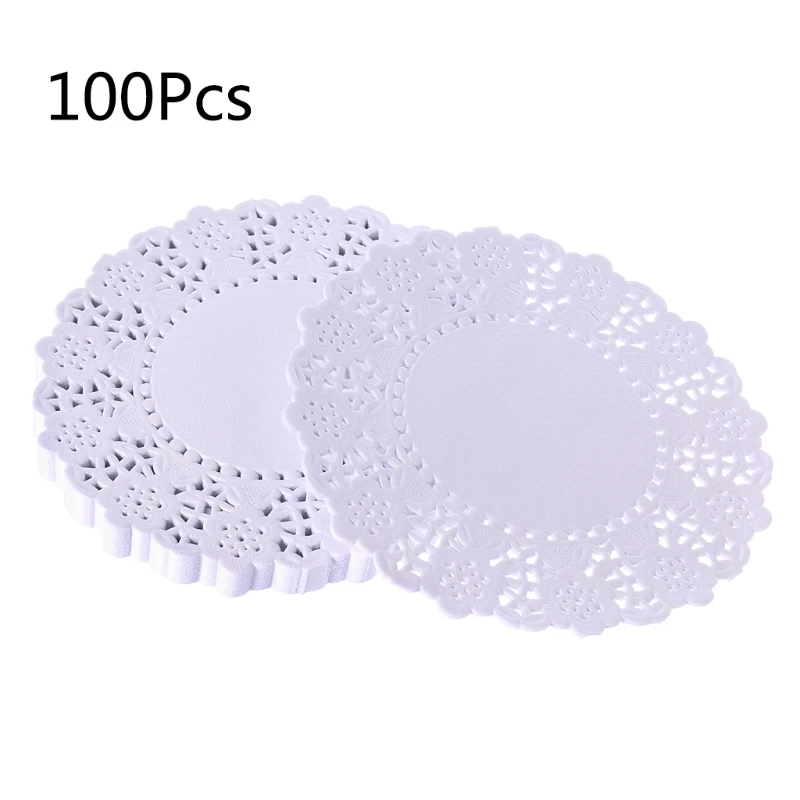 OOTDTY 100Pcs Round Lace Paper Mats Coasters Placemats Wedding Events
