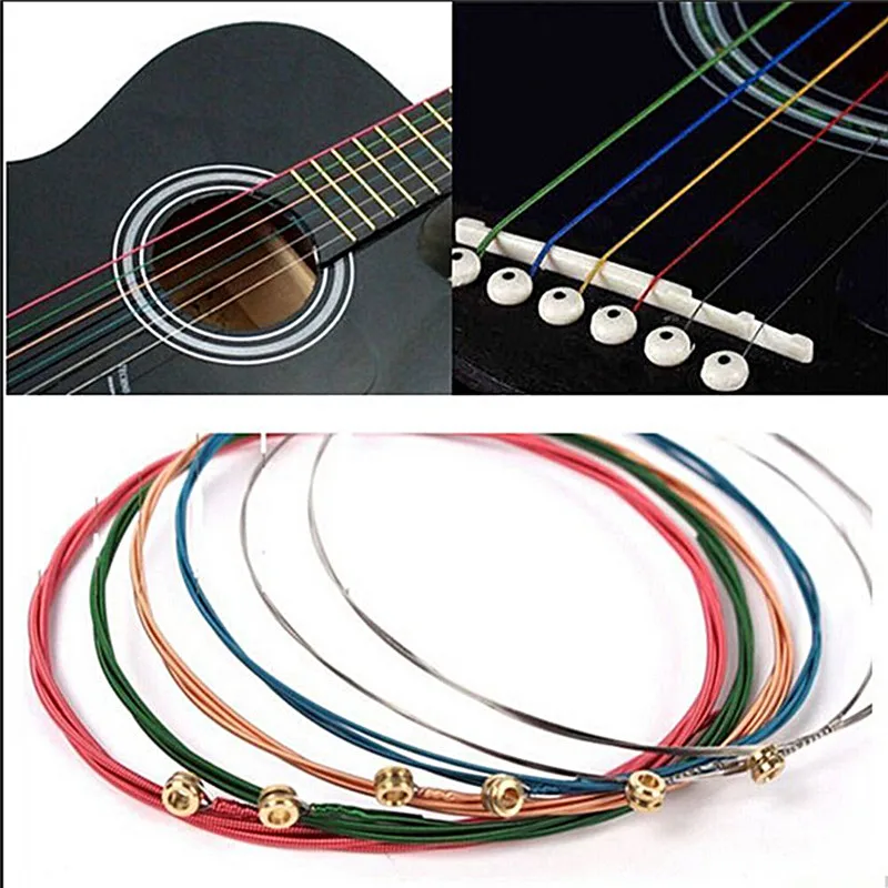 1 Set 6Pcs Rainbow Colorful Guitar Strings E A For Acoustic Folk Guitar