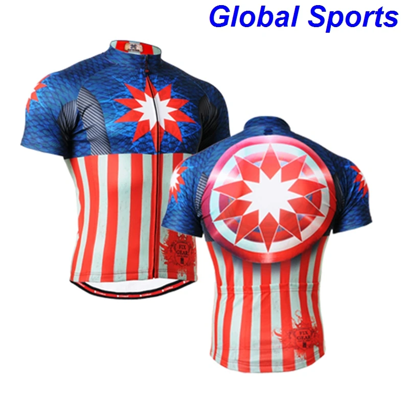 

2018 Long-lasting Captain American Graphic Short Sleeves Cycling Jersey Workout Fitness Bike Clothing Body Building T-Shirt