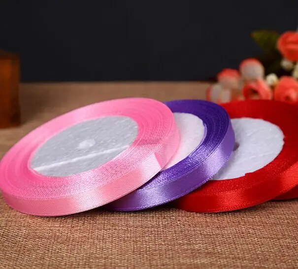 6Rolls(20m/roll) 1CM Rainbow Silk Ribbon,packing ribbon, Holiday