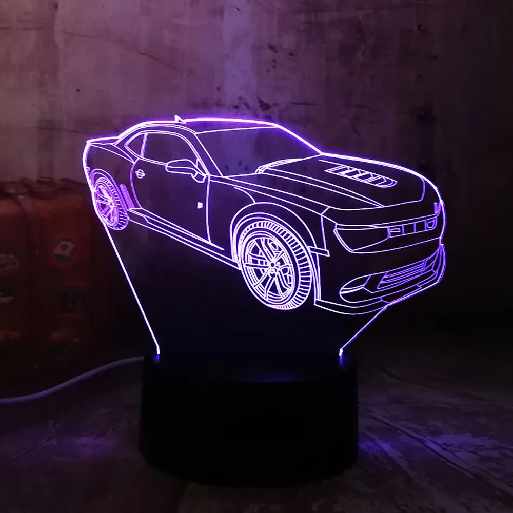 Details about   Car 3D Night Light 7 Color Change LED Acrylic Desk Table Light Lamp Gift 