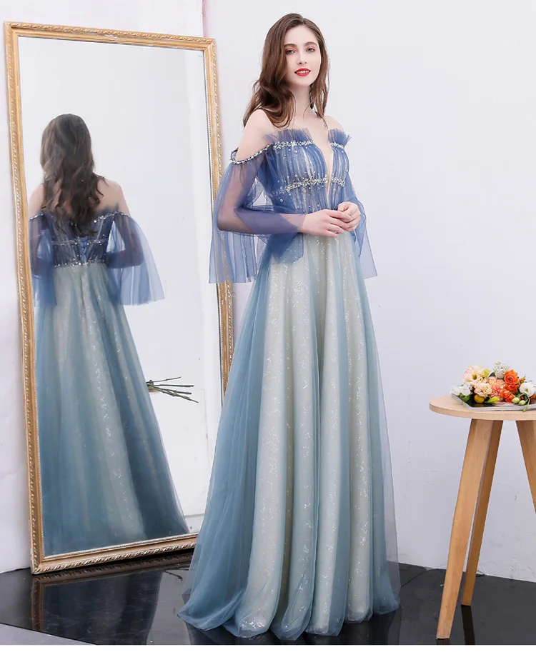 

Hot 100%real Blue Rhinestone Beading Ruffled Gown Medieval Dress Renaissance Gown Princess Victoria Can Customs Size