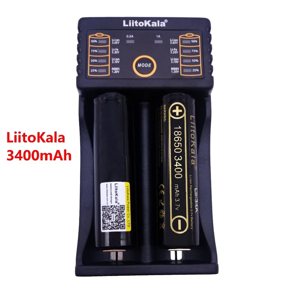 Зарядное устройство liitoKala+ 2 шт LiitoKala lii-202 ii-34A 18650 3400 мАч перезаряжаемый аккумулятор для фонарика, загрузка 4-5 А