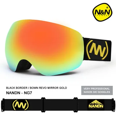 NANDN лыжные очки с большими линзами, противотуманные мужские и женские лыжные очки, большие Лыжные маски, снежные очки для сноуборда - Цвет: Black Frame-Gold