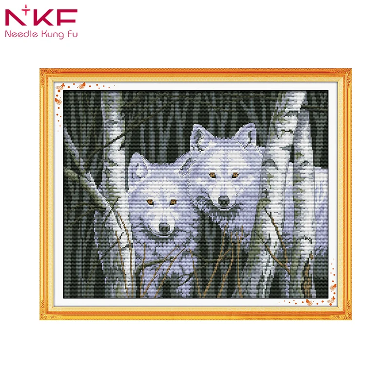 

NKF Wolves in woods Pattern print on canvas DMC 11CT 14CT Cross Stitch kit needlework Set all for embroidery The Wolf forest