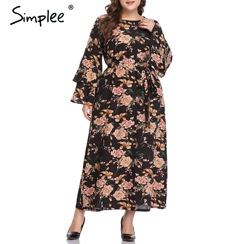 Simplee Boho Цветочный принт шифоновое платье плюс размер женские летние длинные