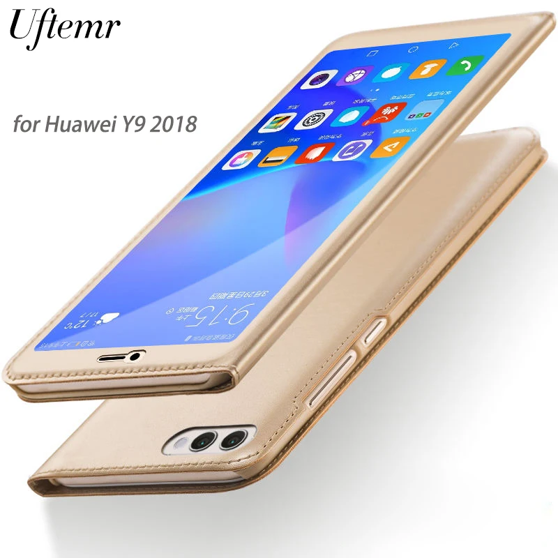 Uftemr Coque для huawei Y9 2018 Чехол книжка с окошком кожаный чехол Магнитный Y 9 Enjoy 8 Plus 5
