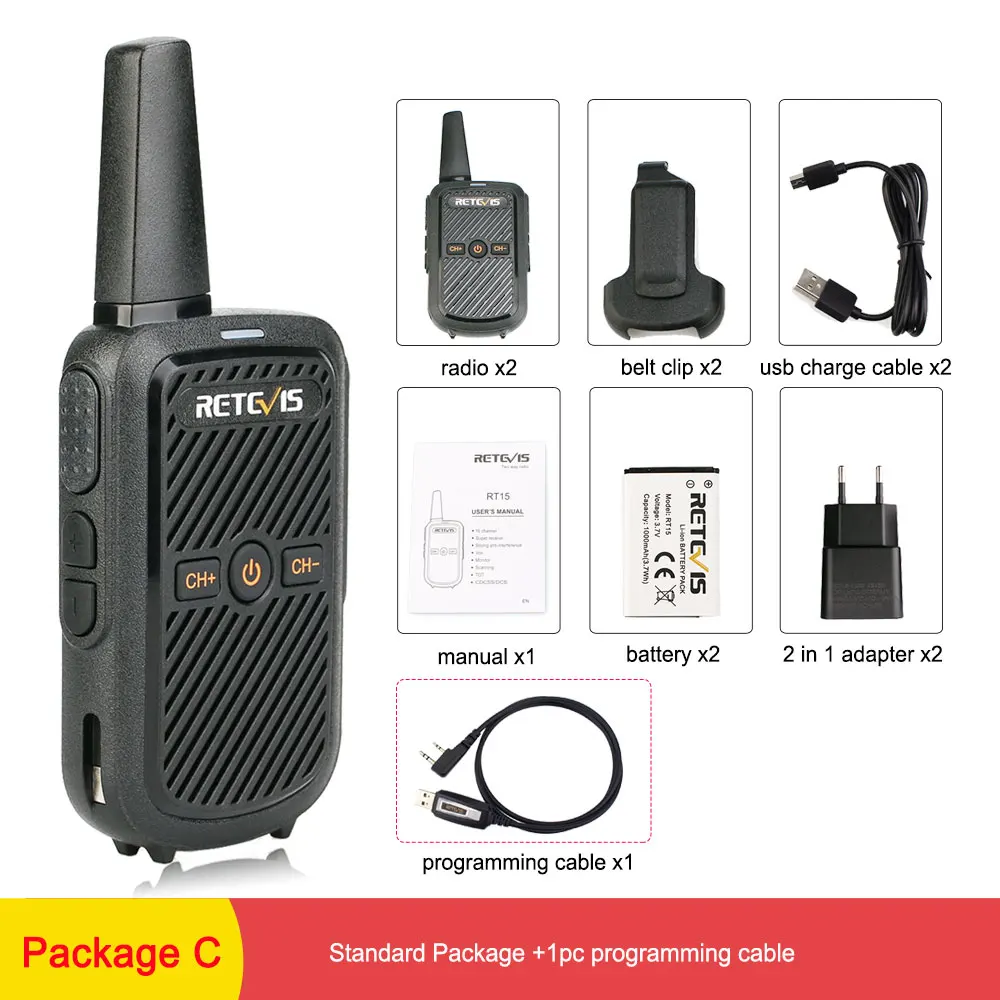 Package C 2 шт. Retevis RT15 мини рация портативная двухсторонняя радиостанция UHF VOX usb зарядка трансивер коммуникатор рация - Цвет: Package C
