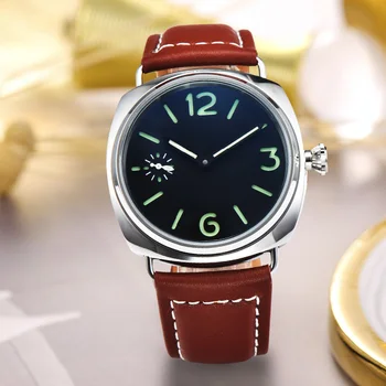

bomax marina manual watch 45mm silver case brown leather Sterile dial hand wind Movement water resistant men's watch