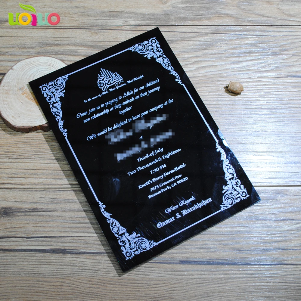 1pcs royal elegant black invitation cards with white words printing laser cut personalize invitations design