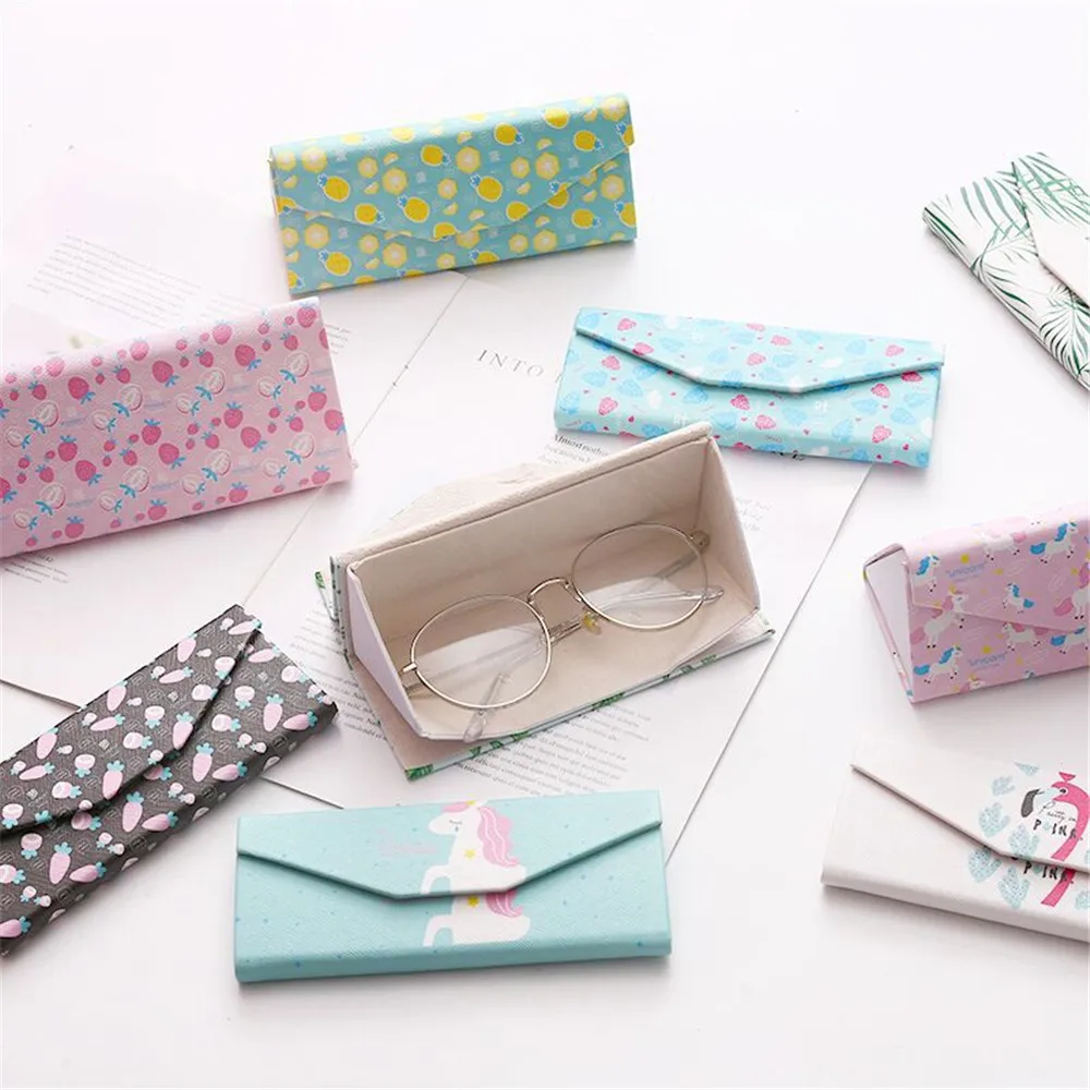 

2018 NEW Protable Unicorn Flamingo Fruits Sunglasses Case Unisex Folding Eyeglasses Box Eyewear Protector Storage Pouch Bag