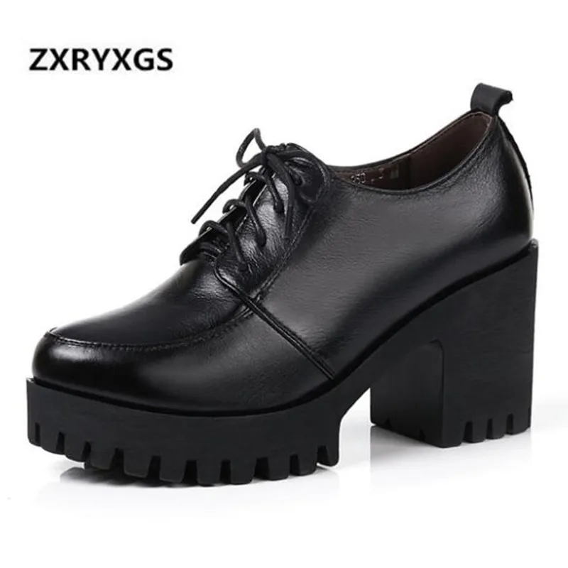 

ZXRYXGS Brand Shoes Woman 2022 Spring New Lace Genuine Leather Shoes Deep Mouth Women High Shoes Non-slip Comfort Women Pumps