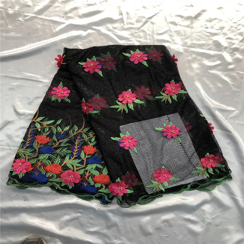 

African tulle lace fabric multi color design 3d flower lace embroidered fabric new coming nigerian french net lace C017-1