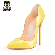 Super high heels women shoes pumps patent leather shoes woman high heels pointed toe pumps elegant party wedding shoes