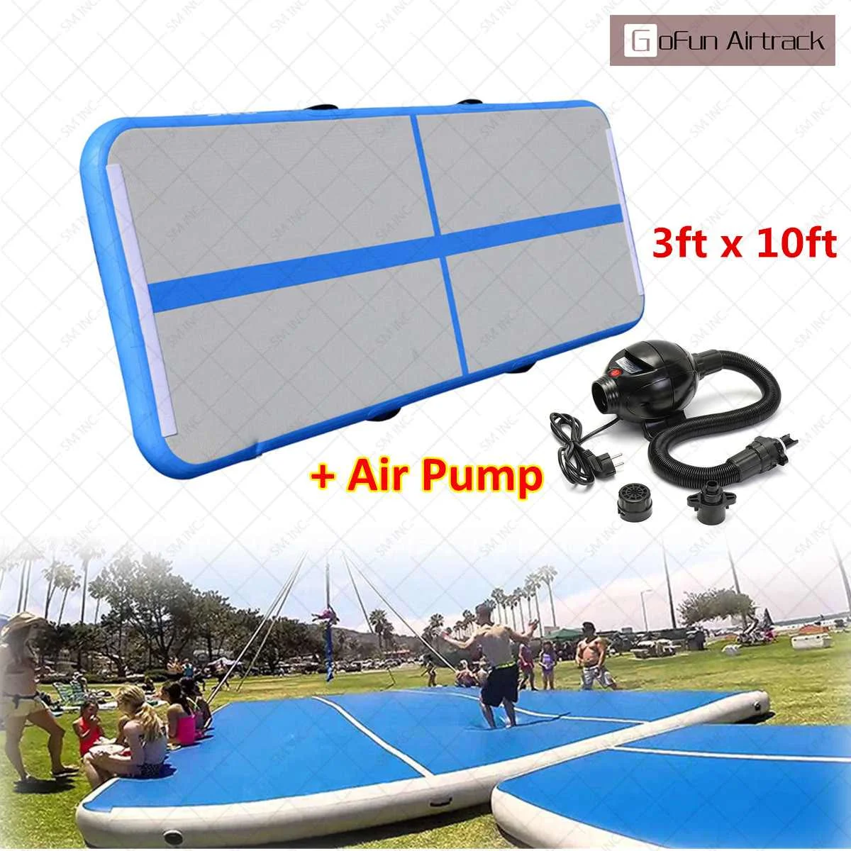 

Gofun AirTrack 10ft x 3 ft Air Tumbling Track Mat Gymnastics Exercise Pad Inflatable Gym Training Mats Balance Beam 110V Air