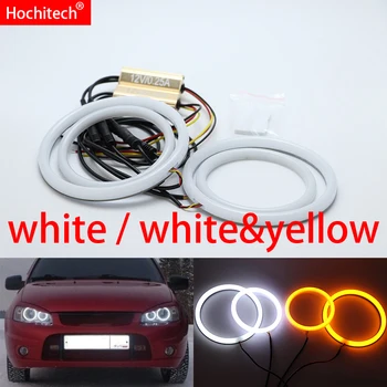 

For Lada Kalina 1119 1118 1117 119 117 2005-2013White & yellow Cotton LED Angel eyes kit halo ring Turn signal light