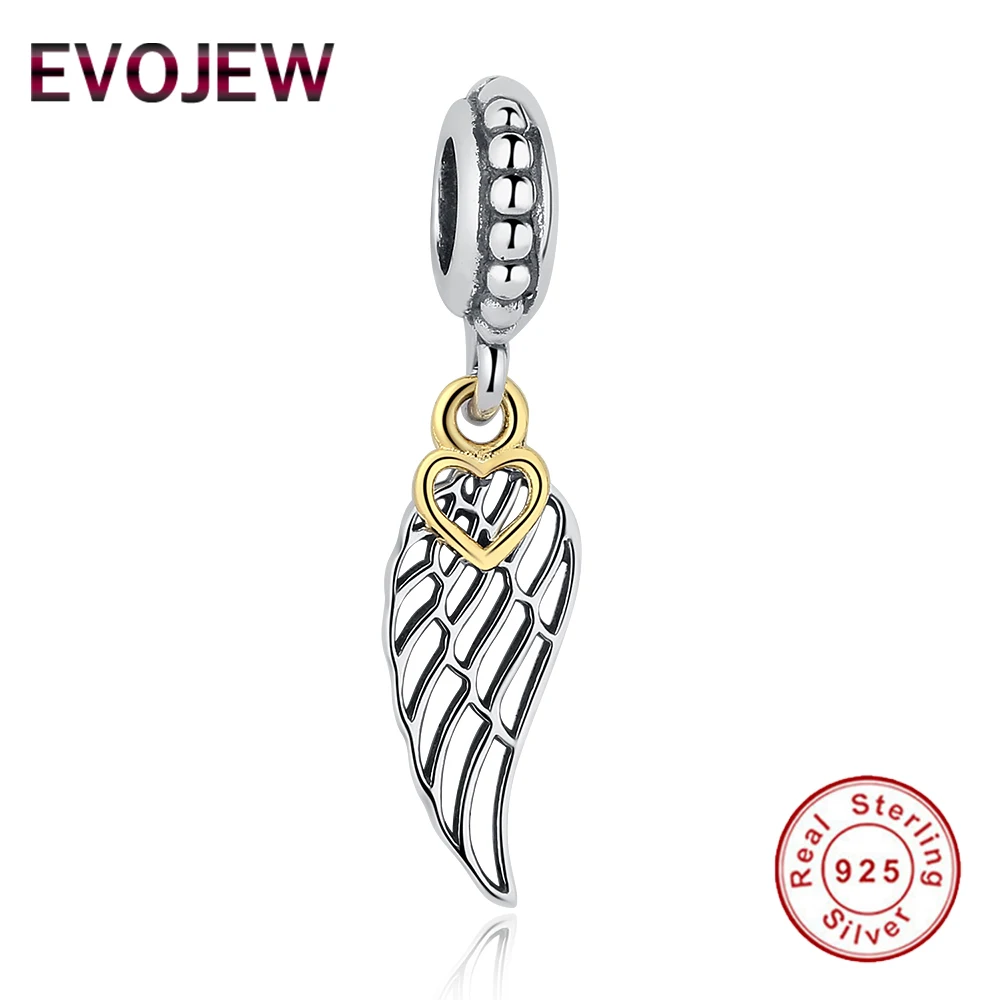 

Original 100% 925 Sterling Silver Hollow Wing Charms Bead with Gold Heart Pendant Fit Pandora Bracelets Silver Jewelry Gift