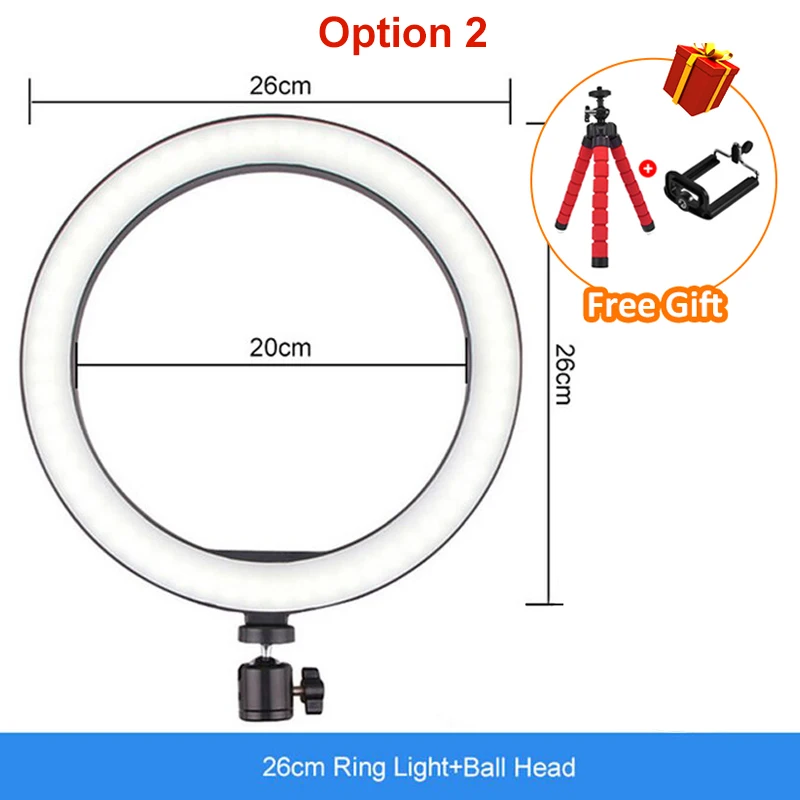 Бесплатные подарки 16 см/26 см селфи кольцо светодиодный светильник фото светильник с регулируемой яркостью для Youtube макияж Live Selfie с штативом держатель телефона - Цвет: Серебристый