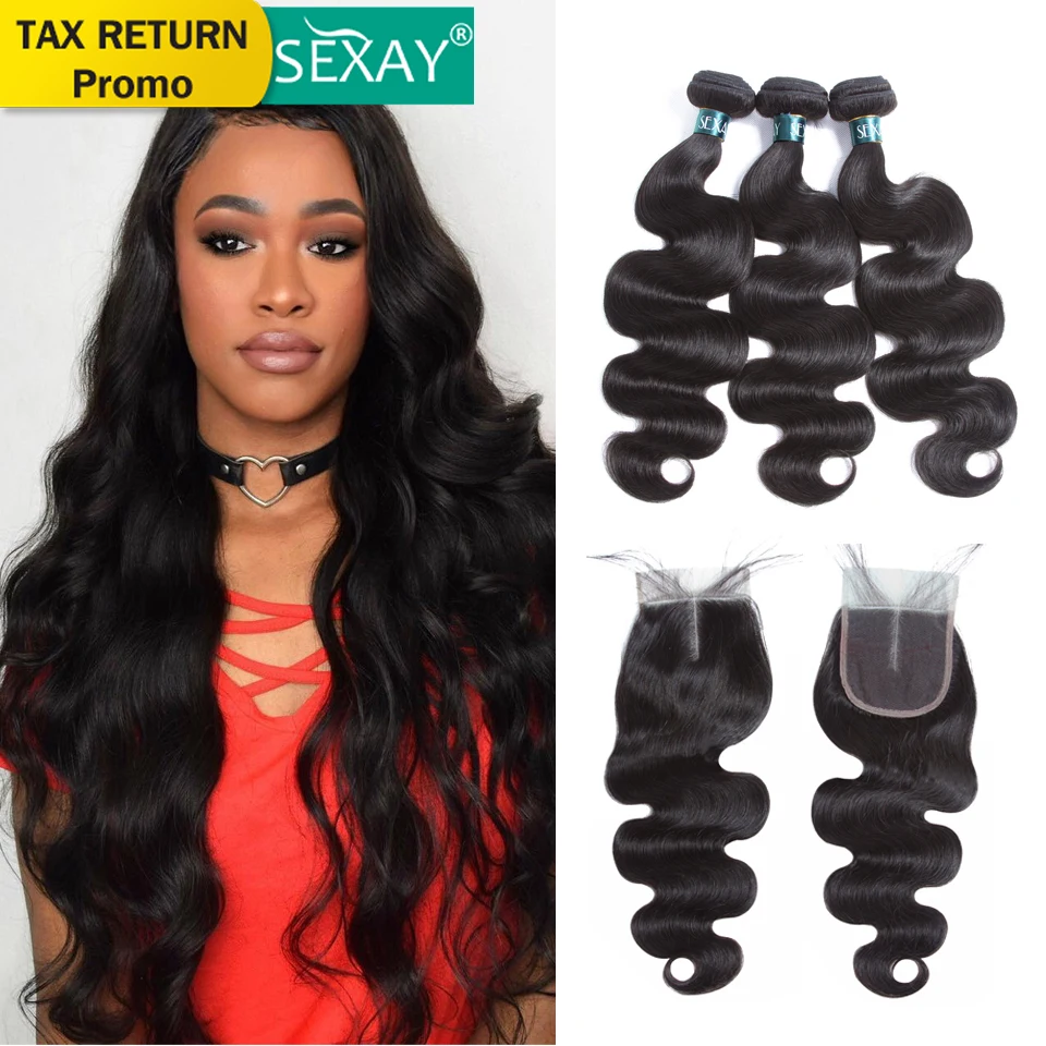  Body Wave Bundles With Closure Pre Colored Brazilian Human Hair Weave Bundles With Lace Closures SE