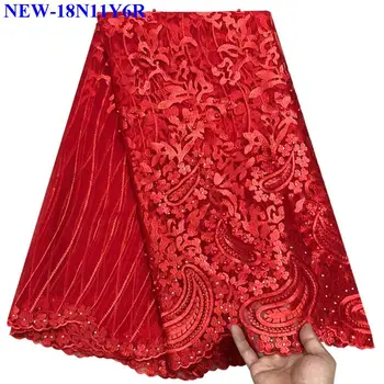 

2018 New arrival Embroidery Tulle Fabric High Quality French Nigerian Lace With Stones Red African Tulle Lace Material XXR05
