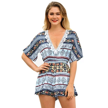 

Sexy V-neck Printsuits Womens cropped jumpsuits Bodysuits Boho Casual summer Boho clothes Overalls Jackets High waist pants Casu