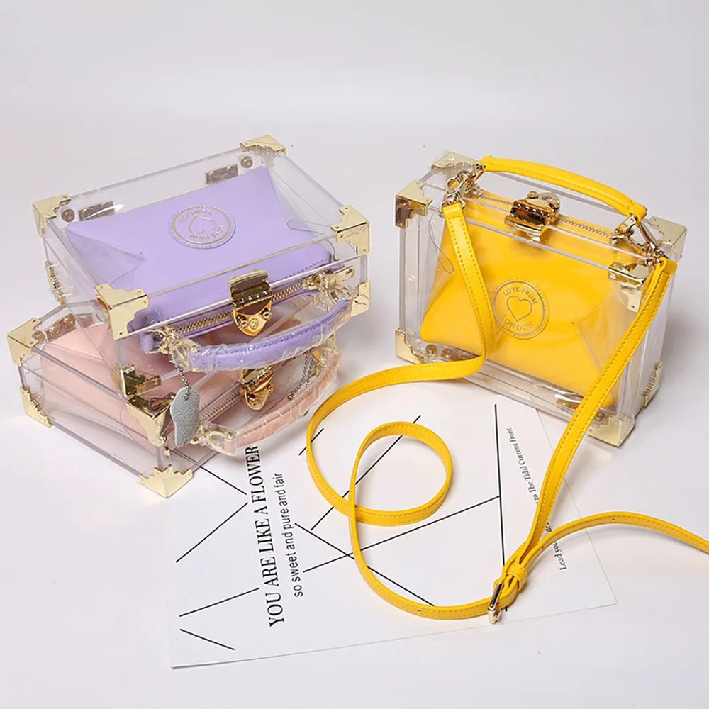 

2018 Spring and Summer New Candy Color Transparent Crystal Jelly Bag Single Shoulder Small Boxes Messenger Fashion Elegant