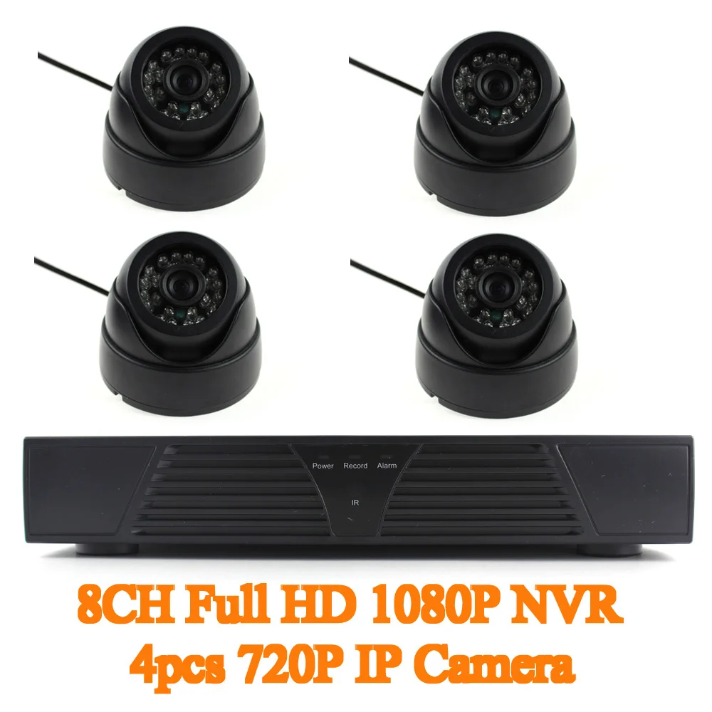  8CH Full-HD 1080P NVR &4pcs Dome 720P 1MP Waterproof Indoor  Nightvision Home Security IP Camera System 