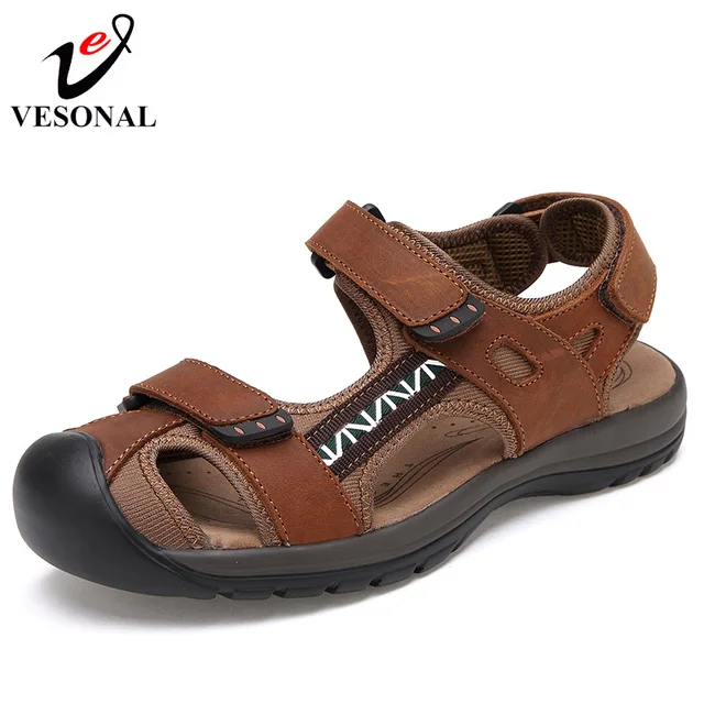 VESONAL Brand 2018 Summer Genuine Leather Quality Male Sandals For Men Shoes Casual Classic