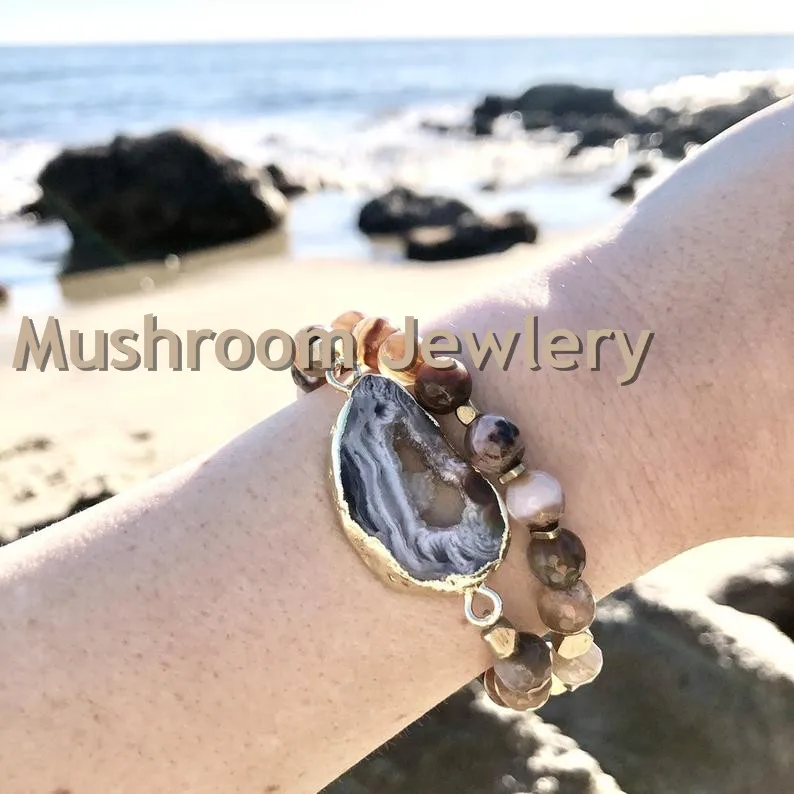 Мощный лечебный браслет Agates Geode Drussy Druzy Коннектор Браслет эластичный браслет из бисера браслет