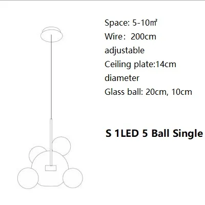 LukLoy лампа с пузырьками, стеклянный подвесной светильник для столовой, подвесной светильник с пузырьками для кухни, отеля, подвесной светильник со стеклянным шаром - Цвет корпуса: Small 1 LED 5 Ball